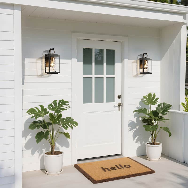 Modern Black Gold 1-Light Outdoor Wall Sconce Porch Patio Lantern Lamp - L5.9"*W7.5"*H13.2"