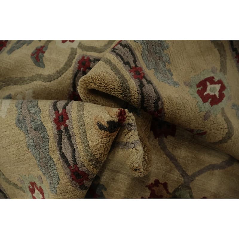 Hand Knotted Oriental 100% Wool Carpet Traditional Floral Yellow & Gold Nepalese Area Rug - 12' 3'' X 8' 11''