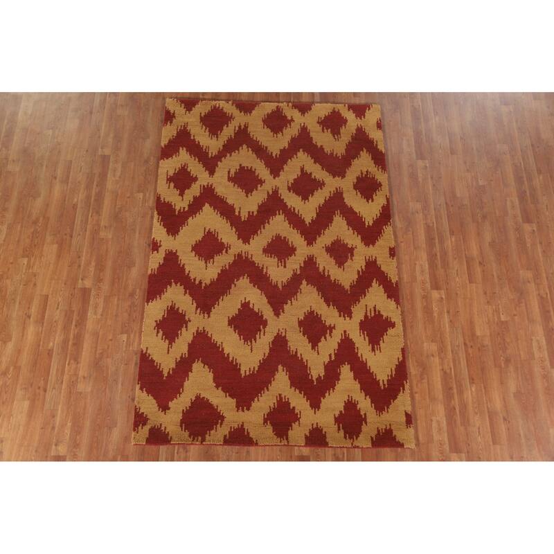 Hand Knotted Oriental 100% Wool Carpet Modern All-Over Yellow & Gold Gabbeh Area Rug - 8' 0'' X 5' 2''