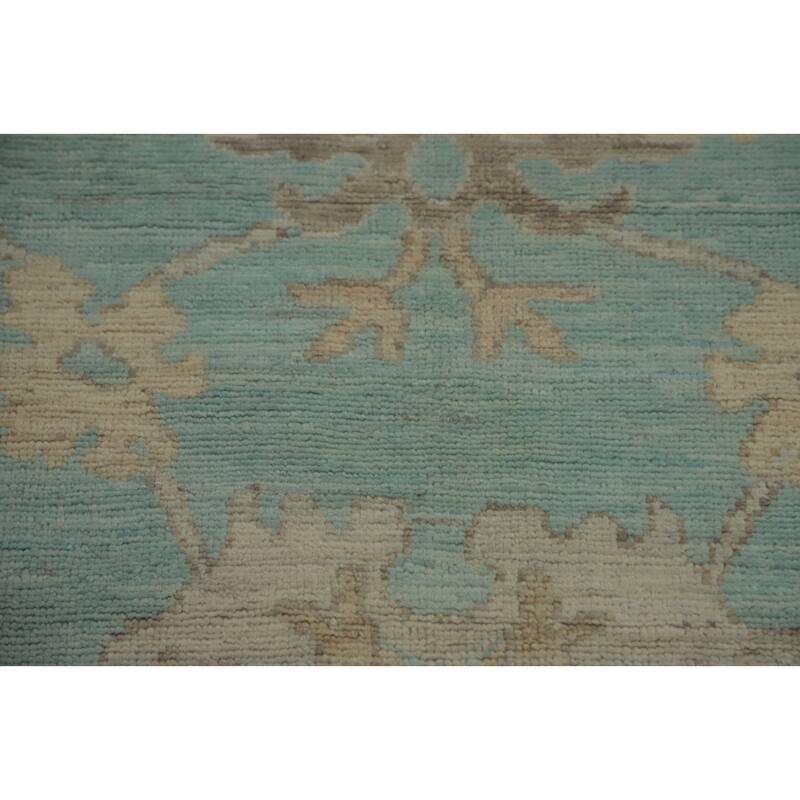 Vegetable Dye Blue Oushak Turkish Area Rug, Floral Geometric Carpet - 10' 3'' X 8' 3''