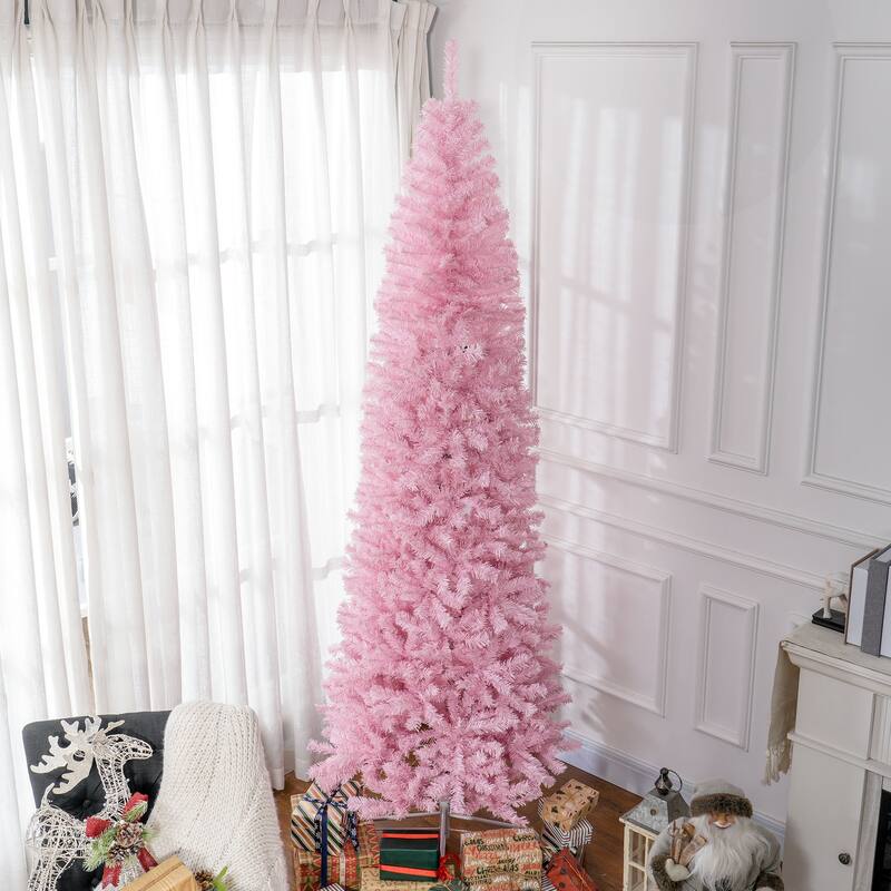 8' Tall Unlit Slim Douglas Fir Artificial Christmas Tree with 1168 Realistic Branch Tips - Pink