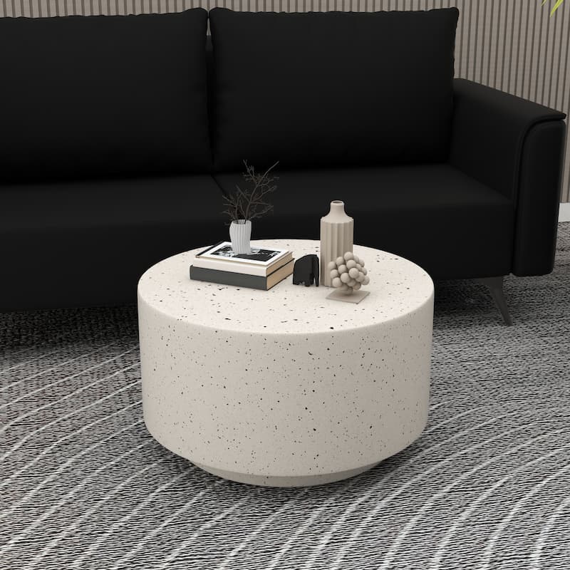 Terra 36-Inch Modern Wide Coffee Side Table in Fiberstone Round Accent Center Table for Indoor and Outdoor Patio Use