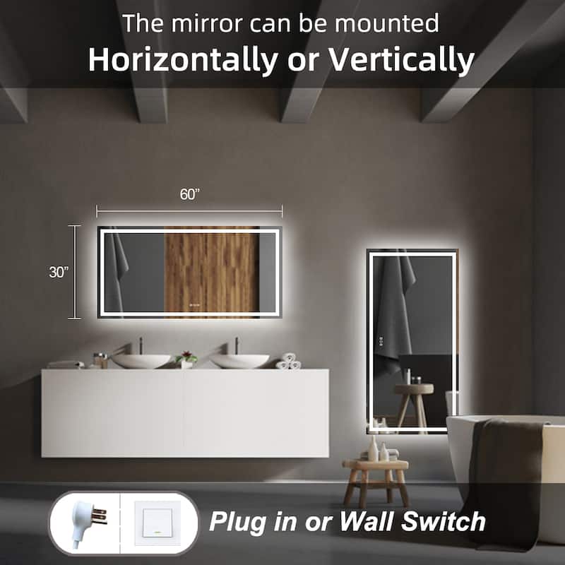 KIOTEE Super Bright Anti-fog LED Bathroom Mirror with Backlit and Front Lighting 3-Year Warranty