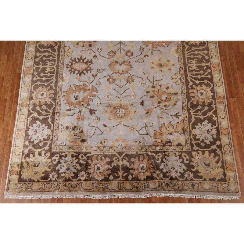 Hand Knotted Oriental 100% Wool Carpet Transitional Geometric Greys & Charcoal Oushak Area Rug - 11' 10'' X 9' 0''