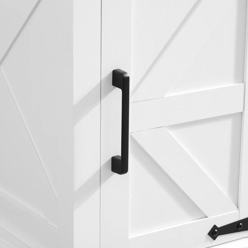 Farmhouse Wooden Nightstand, Rectangular Accent Side Table, Sofa Side Table with Barn Door & Adjustable Storage Shelf