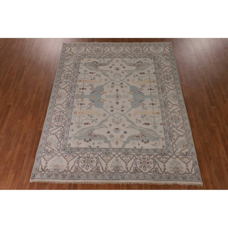 All-Over Ivory Oushak Oriental Area Rug Handmade Wool Carpet - 7'11" x 9'11"
