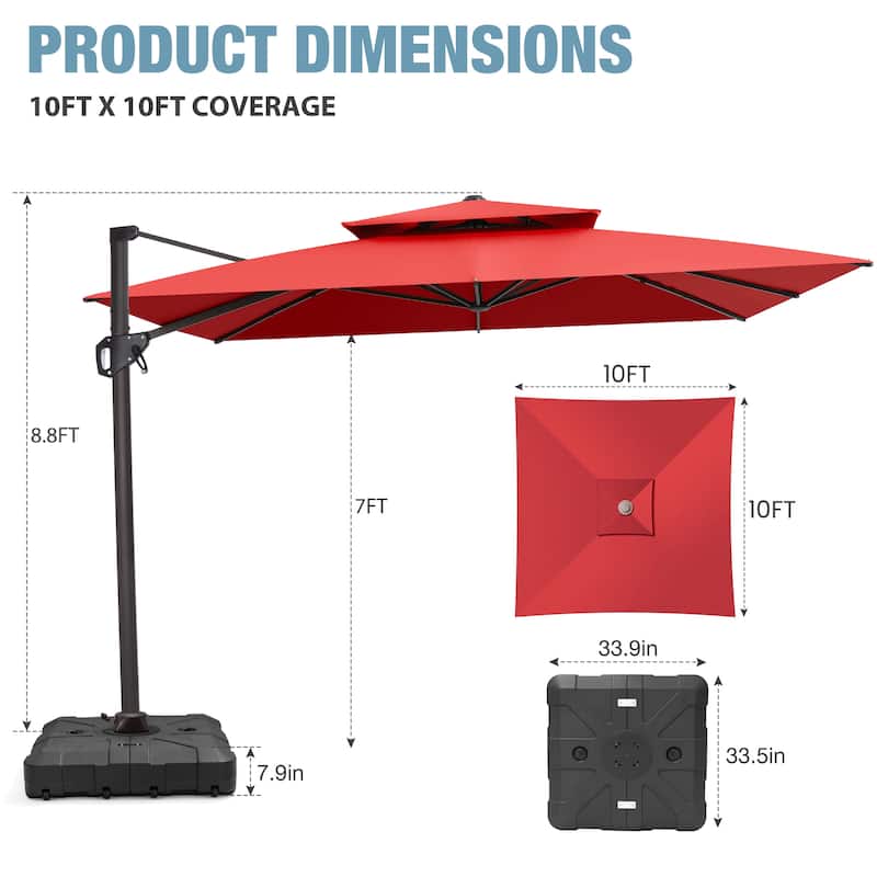 VredHom Patio Outdoor 11 x 11 FT Cantilever-Offset Umbrella with HDPE Base