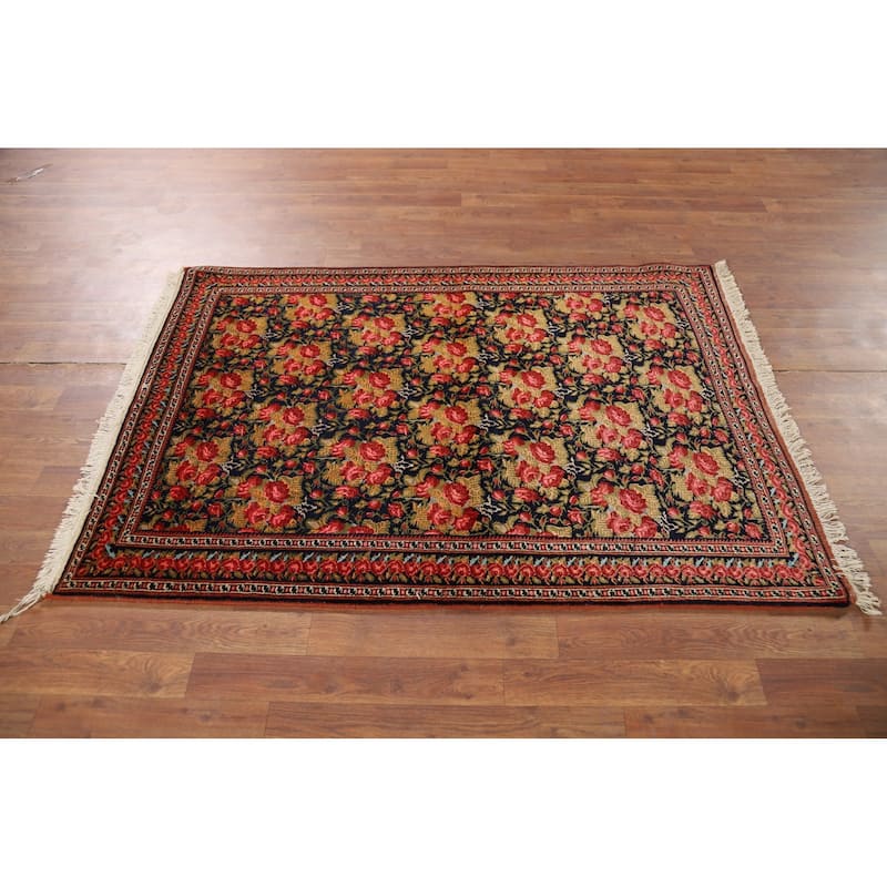 Floral Sirjan Foyer Rug Handmade Wool Carpet - 3'7" x 5'0"