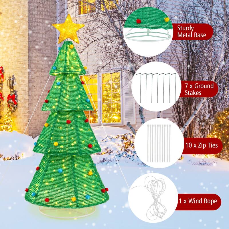 Gymax 6.2 FT Collapsible Christmas Tree w/ 200 Built-in LED Lights Top - Multi - See Details