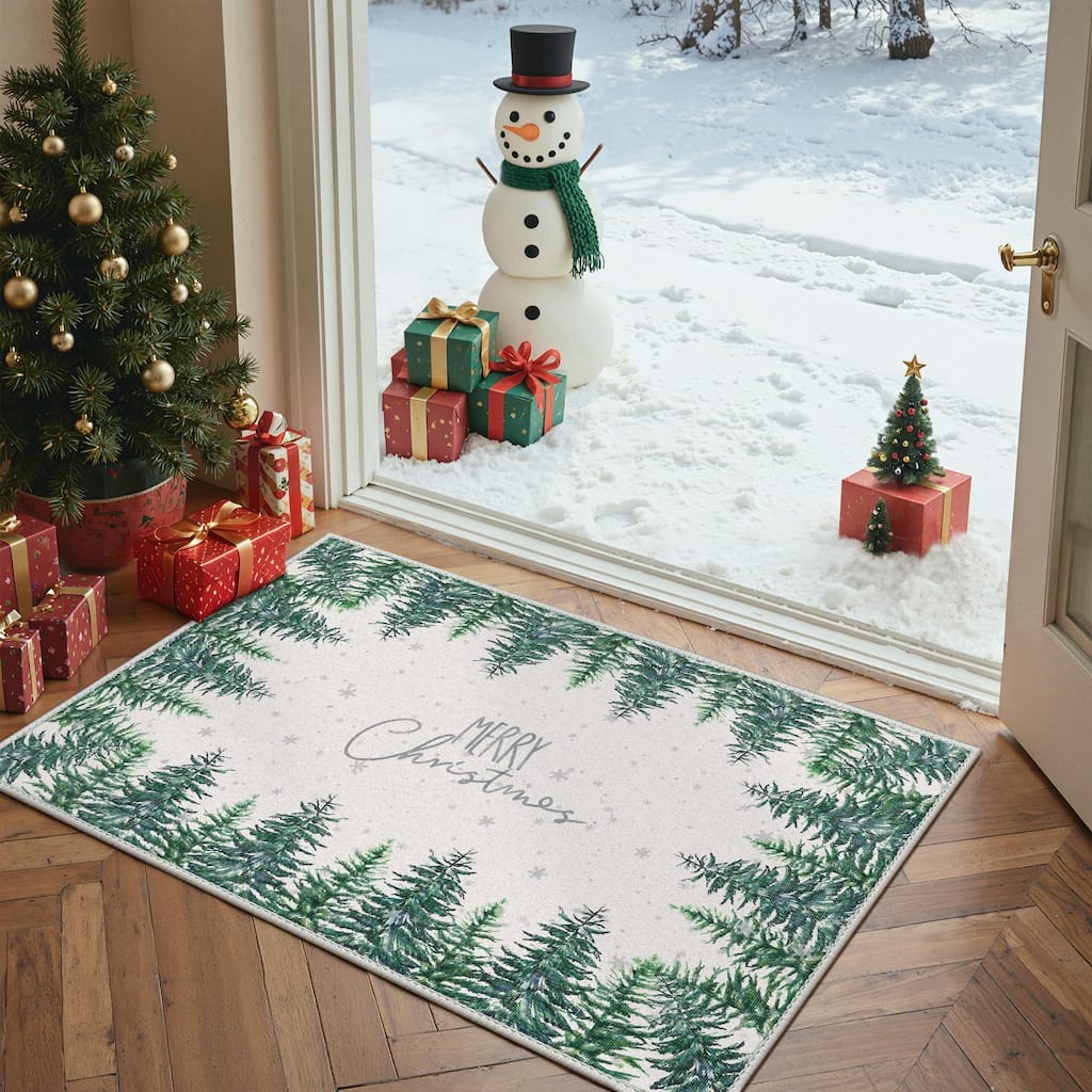Mcow Holiday Cheer Collection Machine-Washable Christmas Entry Rug