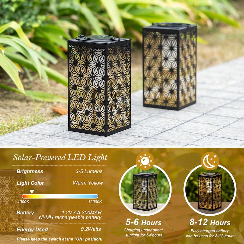 Set of 4 11"H Glass Pattern Oudoor Solar Powered Hanging Lanterns By Glitzhome