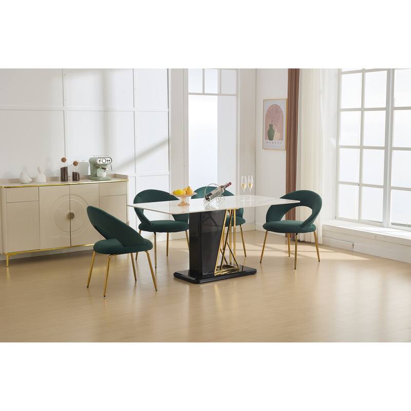 Set of 1 Dining Chairs With Curved Backrest and Golden Metal Legs