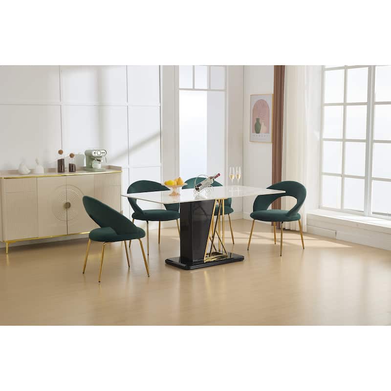 Velvet Dining Chairs with Curved Backrest and Metal Legs, kitchen Chair with Adjustable Foot Nails for Dining Room