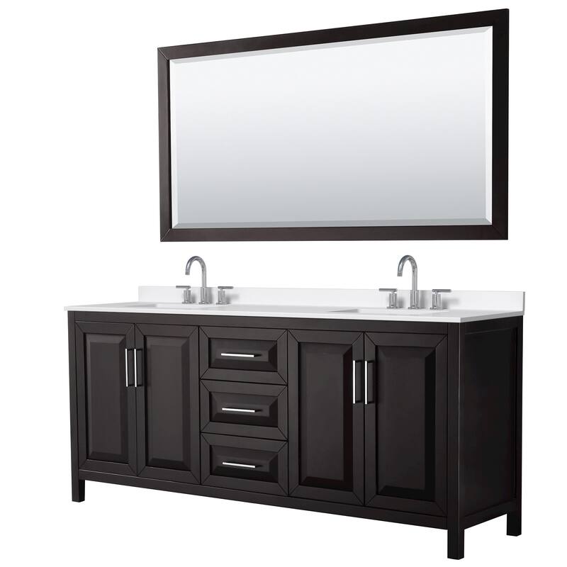 Wyndham Collection WCV252580D-QTZ-US3M70 Daria 80" Free Standing - Dark Espresso / White Quartz Top / Polished Chrome