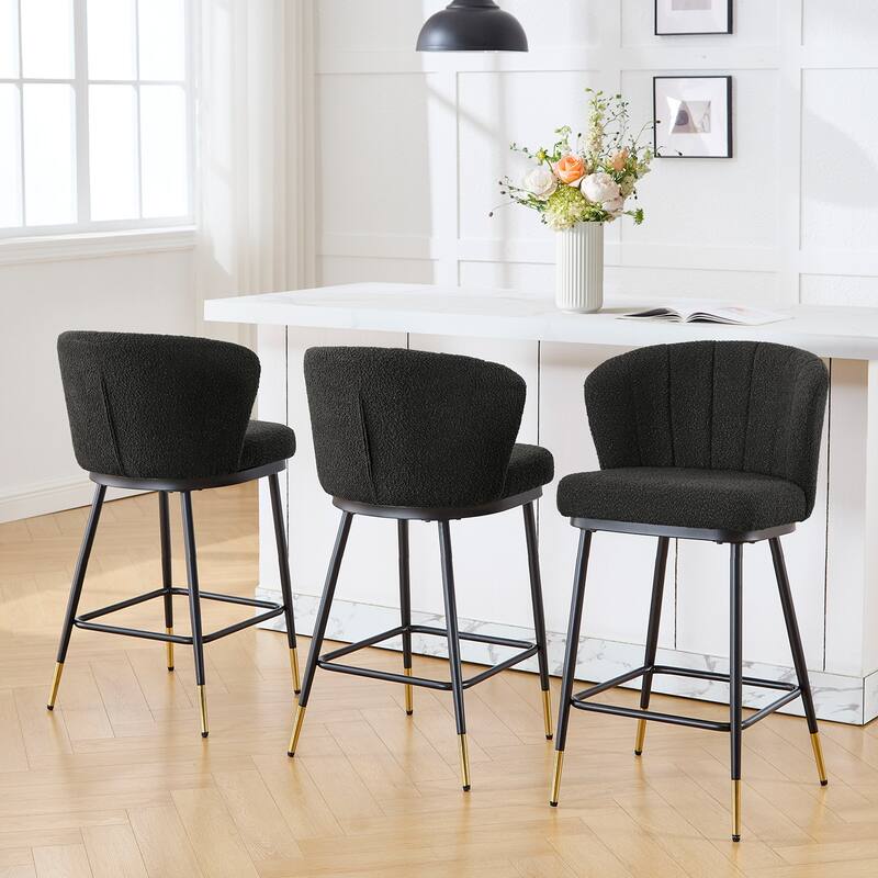 26" Boucle Fabric Counter Height Bar Stools, Set of 2/3/4 - 35.83"H x 22"W x 20.28"D - Set of 3 - Dark Grey