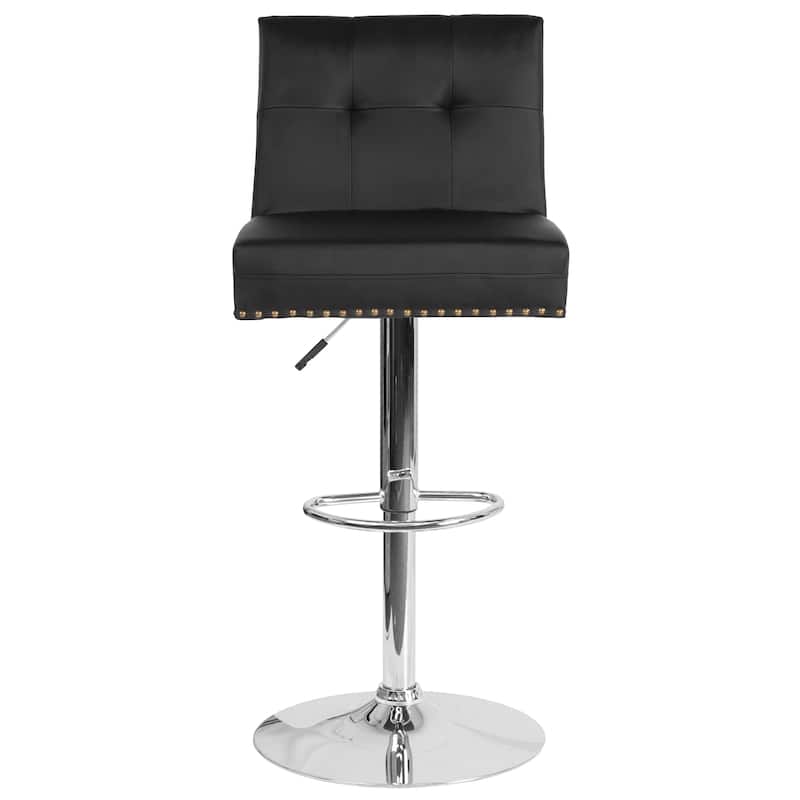 Adjustable Height Tufted Back Barstool w/Accent Nail Trim in Gray LeatherSoft - 17.5"W x 20"D x 38" - 46.5"H