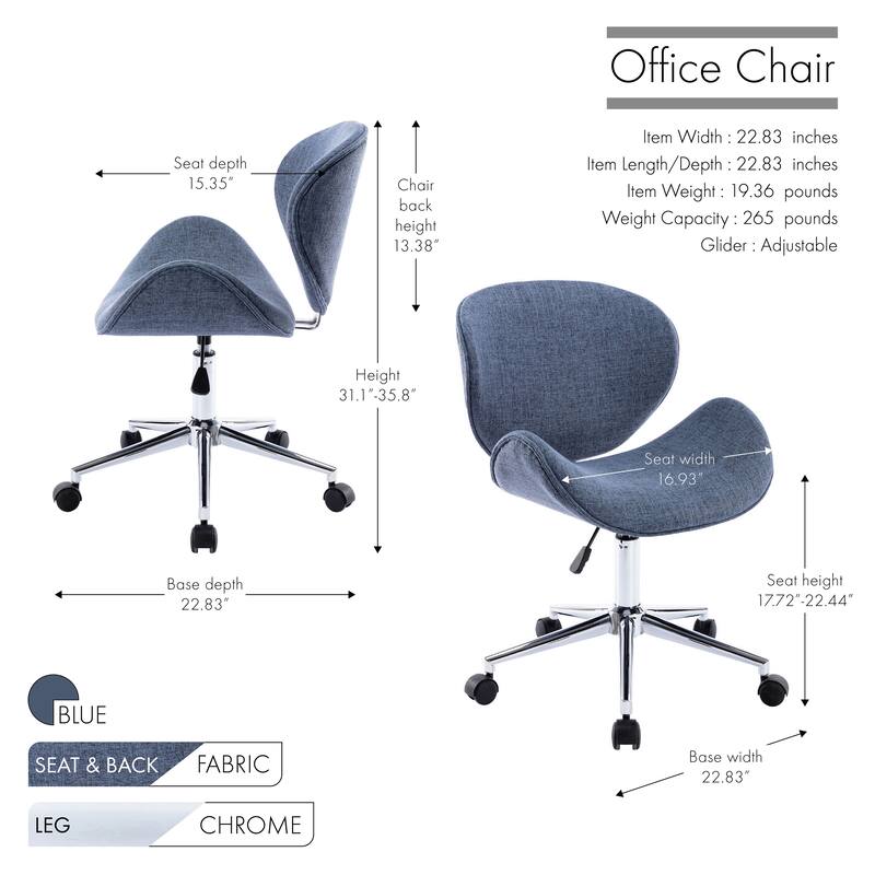 Porthos Home Rudi Office Chair, PU or Fabric or Velvet Upholstery, Chrome Legs