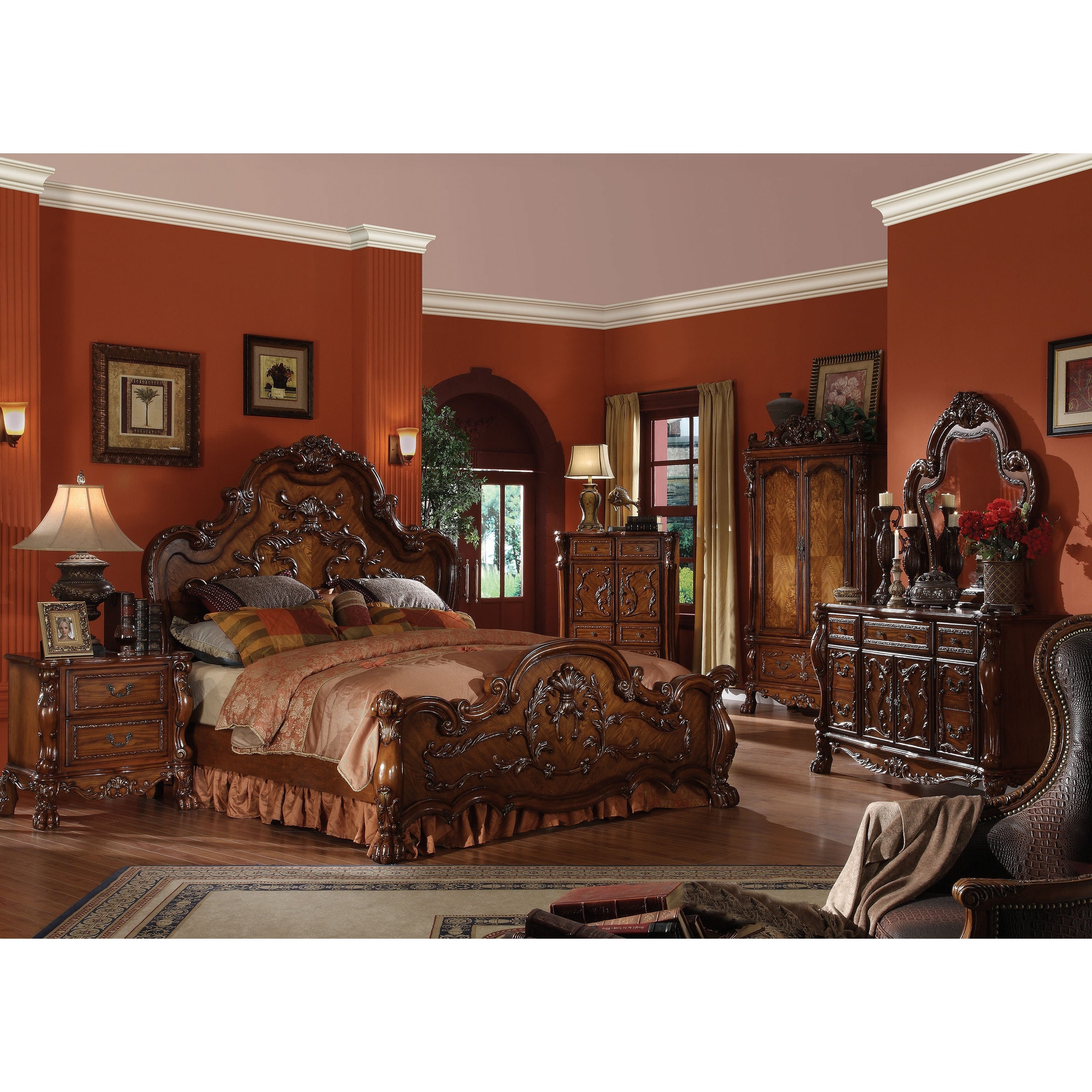 ACME Dresden California King Bed, Cherry Oak (1Set/3Ctn) - Bed