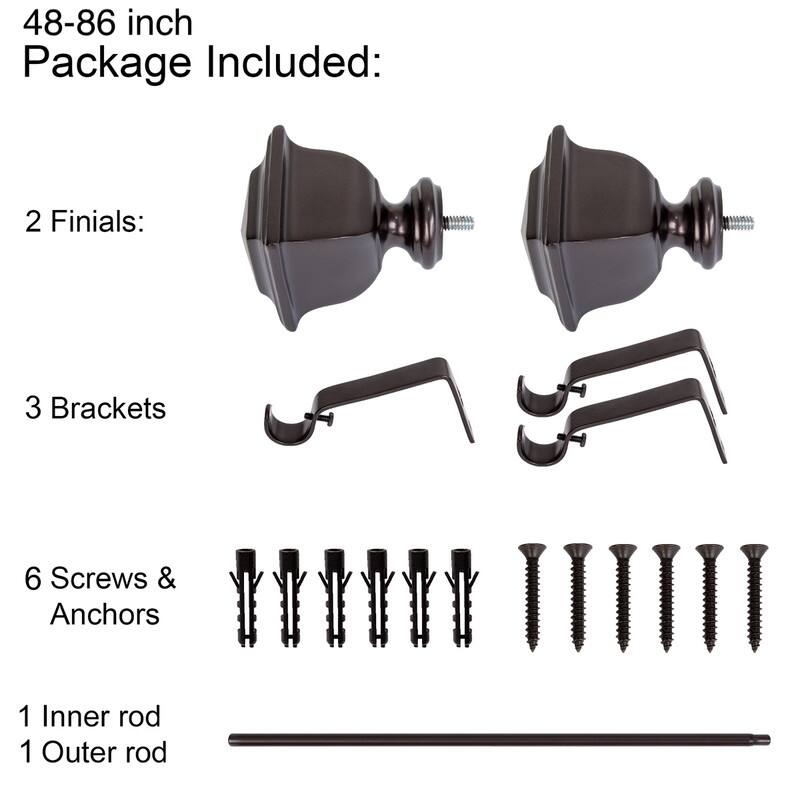 UTOPIA ALLEY Wall Mounted 3/4 Inch Curtain Rod, Single Decorative Drapery Rod, Adjustable Curtain rods for Windows