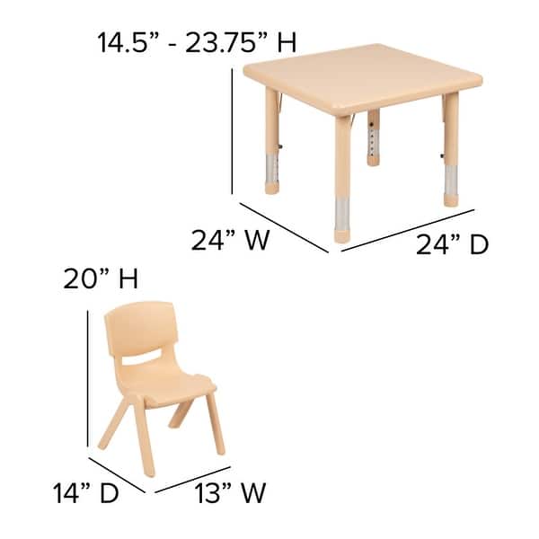 dimension image slide 0 of 4, 24" Square Plastic Height Adjustable Activity Table Set with 2 or 4 Chairs