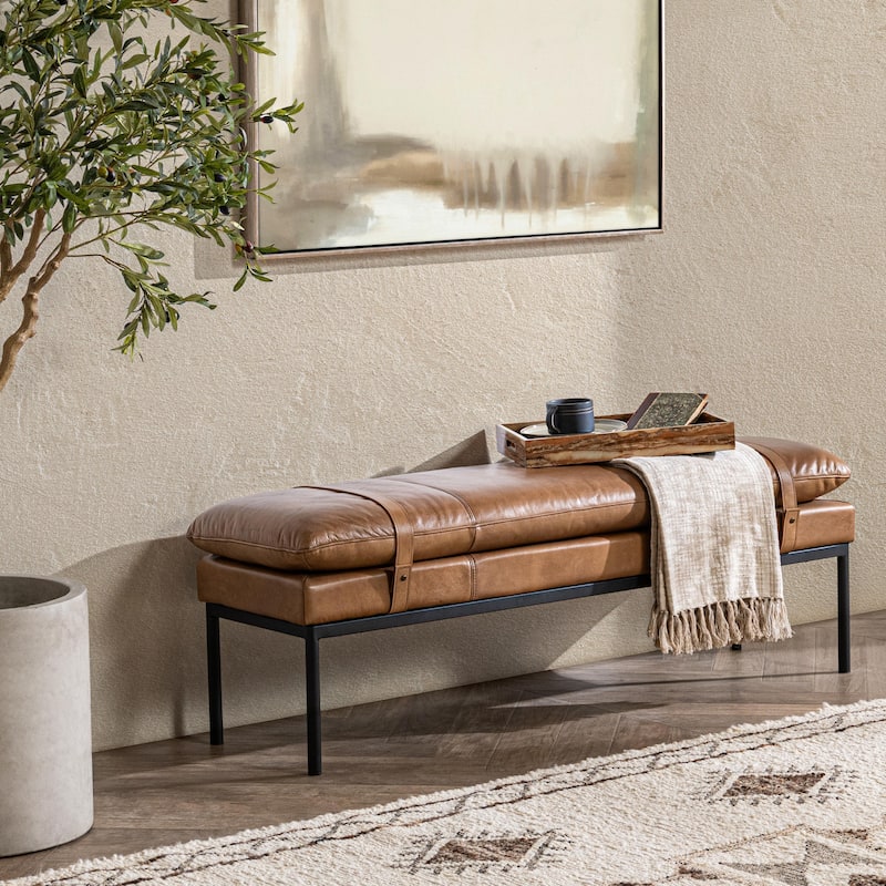 Classic Home Eliah Top Grain Leather Acent Bench