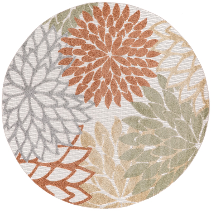 Nourison Aloha Floral Modern, Indoor/Outdoor Area Rug - 5'3" x Round - Ivory/Multicolor