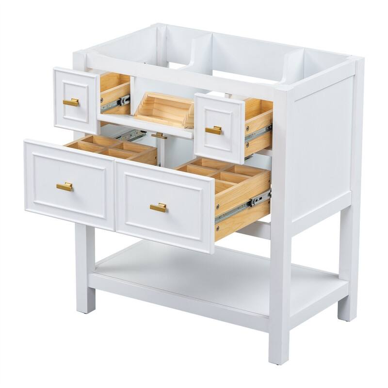 30'' Bathroom Vanity with/without Resin Sink, Freestanding Bathroom Vanity Cabinet with 5 Drawers & Open Shelf, Solid Wood Frame