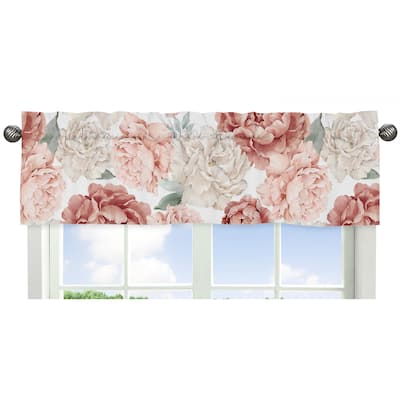 Boho Shabby Chic Floral Girl Window Curtain Valance Ivory Bohemian Vintage Garden Watercolor Flower Nature Elegant Dusty Rose