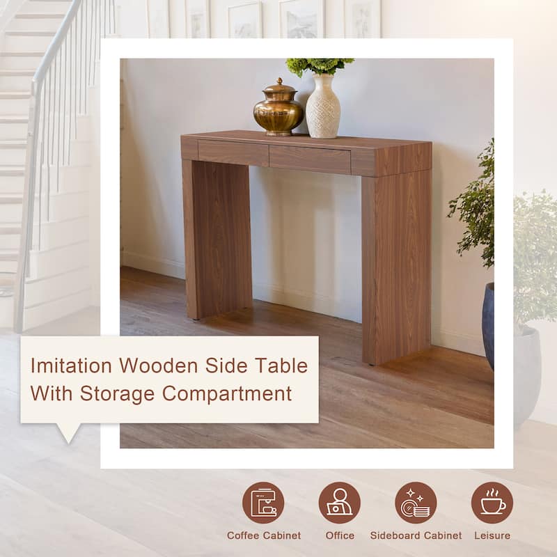 50-Inch Wood Grain Bar Table – Dual Drawers, Multi-Functional as Desk or Bar Counter.