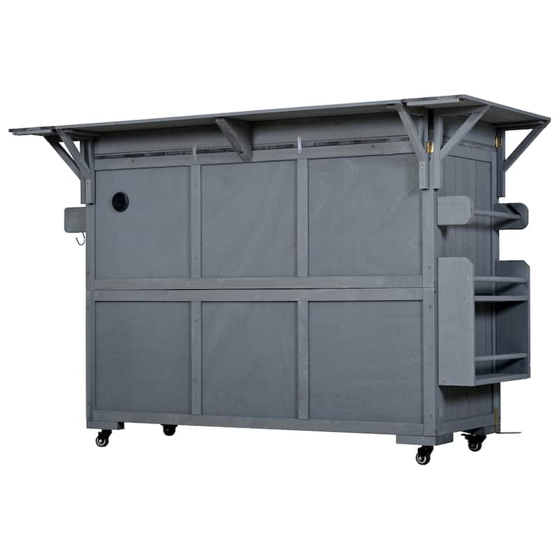 60" Rolling Outdoor Kitchen Island with Stainless Steel Top, Wood BBQ Prep Cart with Wine Rack & Drawers