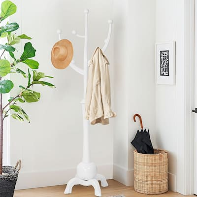 Tree-branch Rubberwood Freestanding Coat Rack with 8 Hooks - 24.5"W x 70.87"H