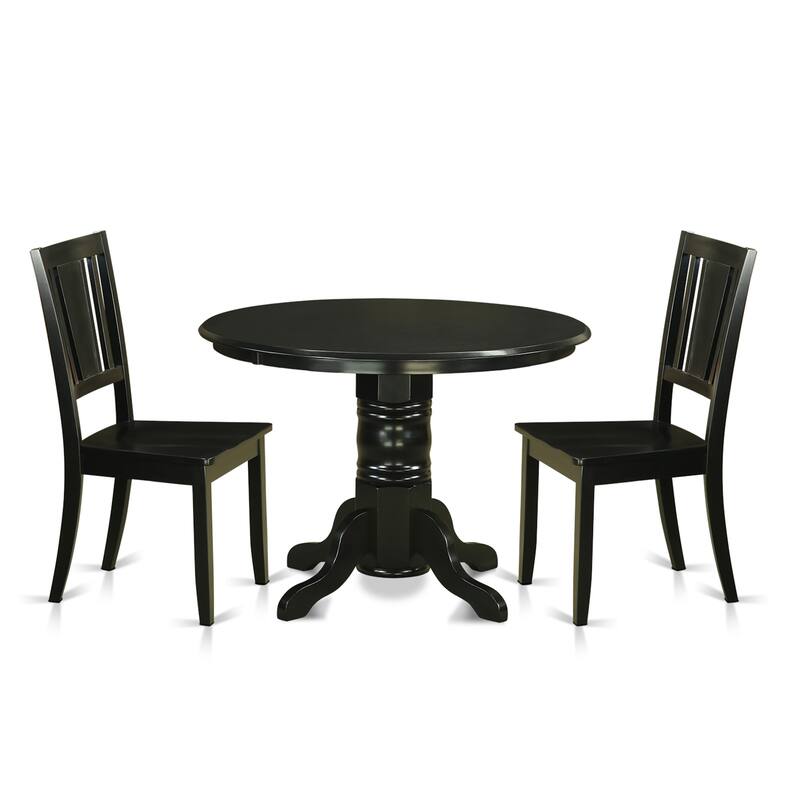 East West Furniture 3 Piece Dining Table Set- a Wooden Table and 2 Solid Chairs, 42x42 Inch, Black(Seat's Type Options)