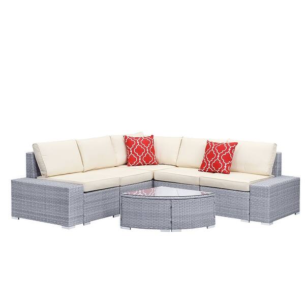 Shop Black Friday Deals On Ainfox 6 Pieces Outdoor Patio Furniture Sectional Sofa Beige Cushions Overstock 31814759