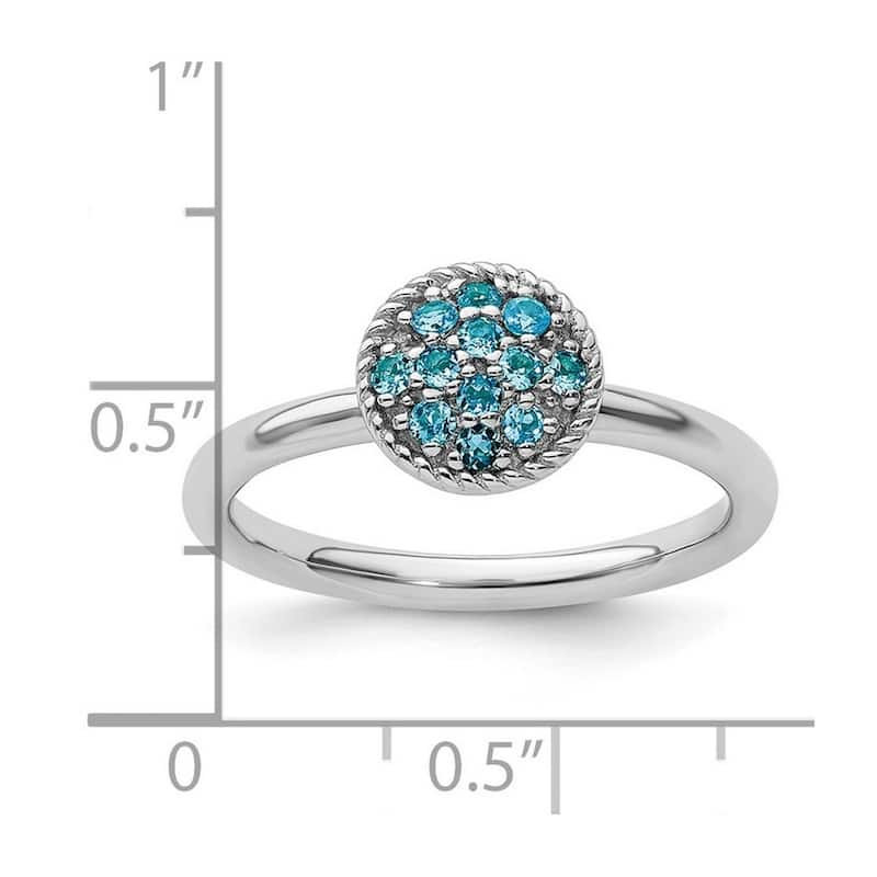 Curata 925 Sterling Silver Polished Prong set Stackable Expressions Blue Topaz Rhodium Ring