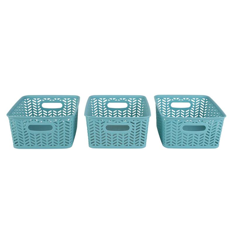 Simplify 3 Pack Small Herringbone Storage Basket - 10"x8"x4" - Dusty Blue