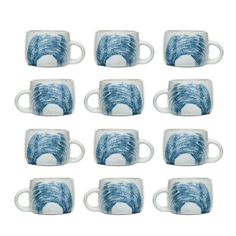 Hand-Painted Stoneware Mug with Glaze - 4.8"L x 3.6"W x 2.6"H - 4.8"L x 3.6"W x 2.6"H - Blue - 1 Piece