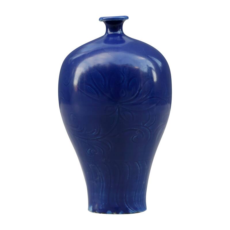 Artissance 9" Dark Blue Glaze Mei Vase With Tick Flowers - Dark Blue