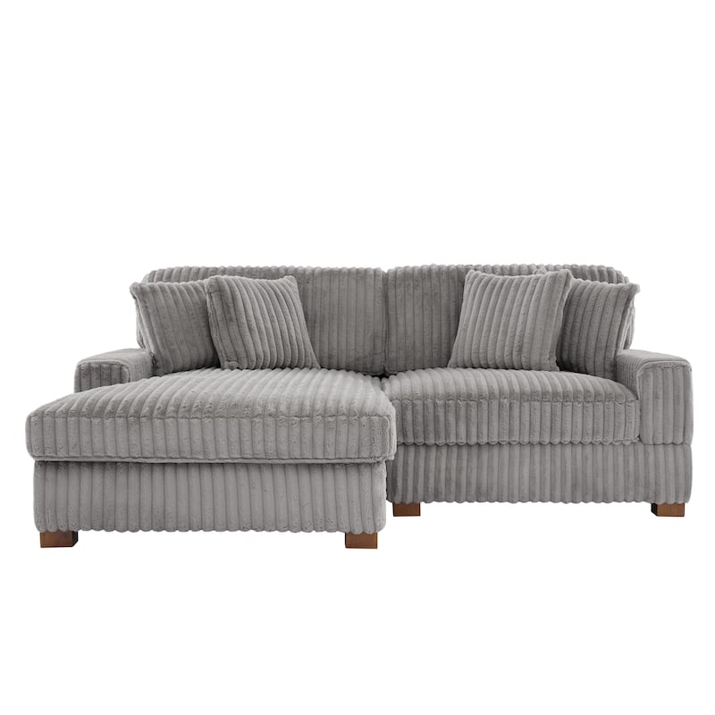 Anne 82" W Comfy Upholstered Plush Corduroy Modular Sectional Sofa