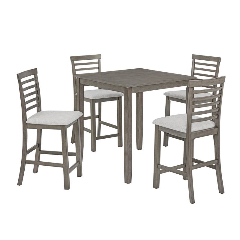 Minimalist Side Table Coffee Table Breakfast Nook, 5-Piece Dining Set with 4 Ergonomic Dining Chairs, Grey