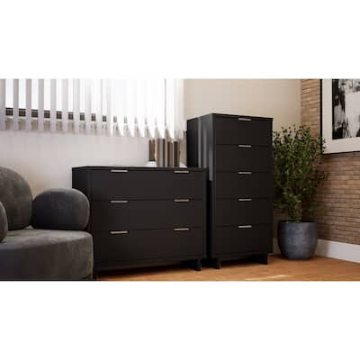 Manhattan Comfort 2-Piece Granville Modern Solid Wood Tall Narrow and Standard Dresser Set