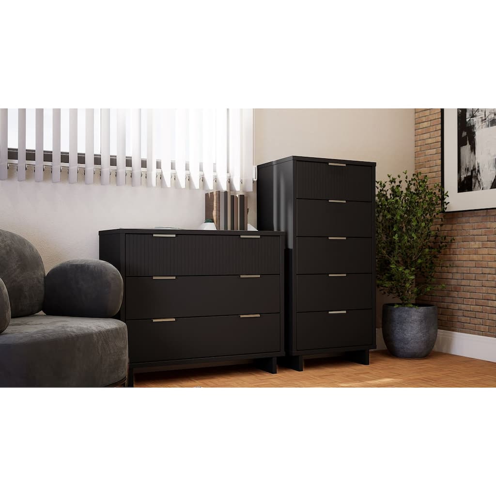 Manhattan Comfort 2-Piece Granville Modern Solid Wood Tall Narrow and Standard Dresser Set