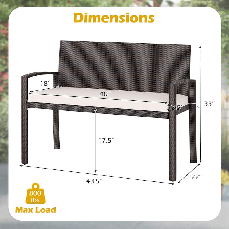 Gymax 2-Person Patio Loveseat w/ Removable Seat Cushion Metal Frame - Mix Brown + White