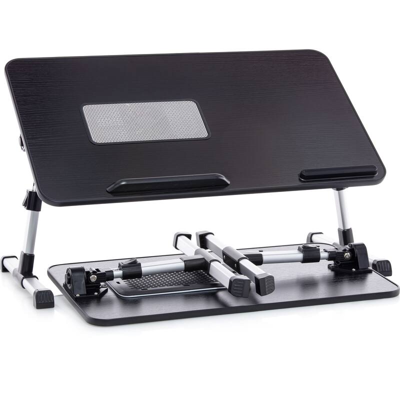 Husband Pillow - Lap Desk Large Wood Top - Fits Up to 17" Laptop - with Dual Cushion, Multifunctional Slot for Tablet