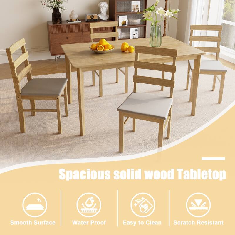 HOMEFUN 5-Piece Modern Solid Wood Rectangle Dining Table Set with 4 Chairs for Dining Room,Kitchen