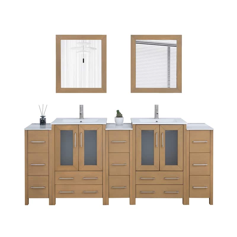 Vanity Art 84-Inch Double Sink Bathroom Vanity Set with Top and Free Mirrors - 84 X 18.1 X 35.8
