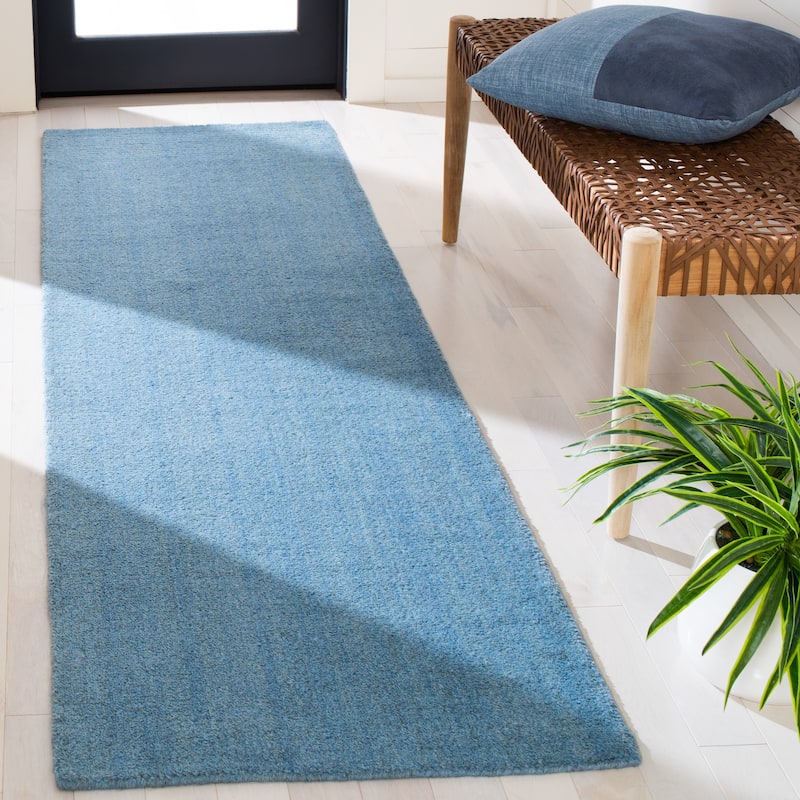 SAFAVIEH Handmade Himalaya Colorweave Plaid Modern Wool Rug - 2'3" x 8' Runner - Blue