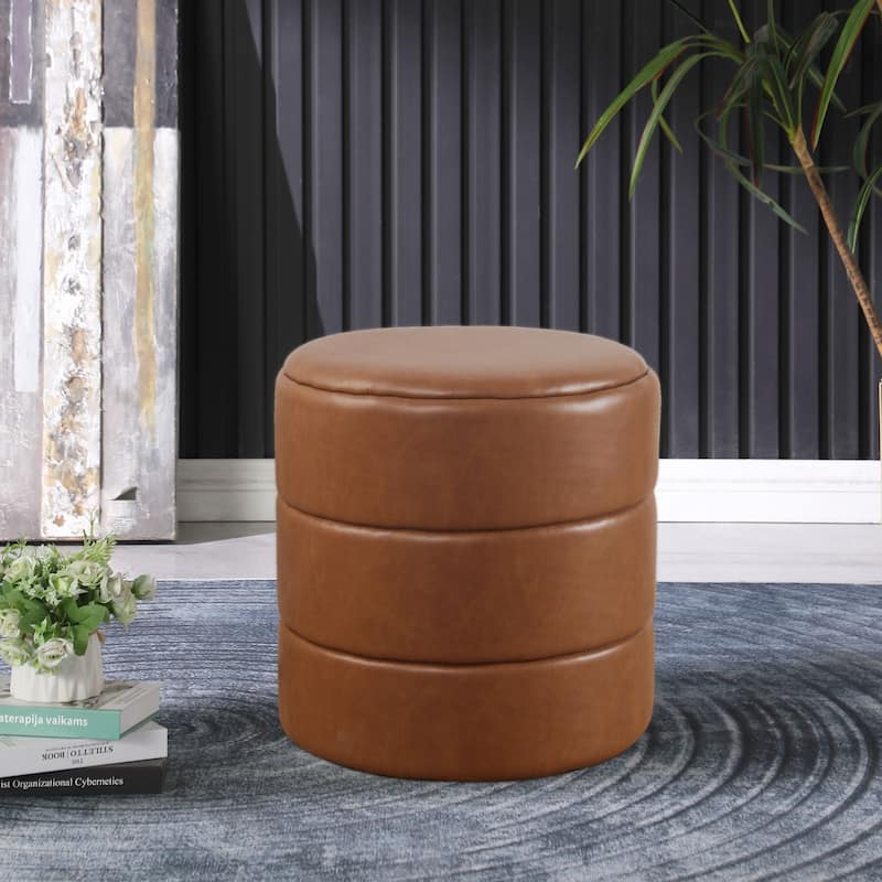 HomePop Upholstered Round Ottoman - Carmel Faux Leather