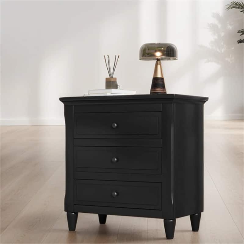 Wood Nightstand with Metal Sliding Rail and 3 Drawer