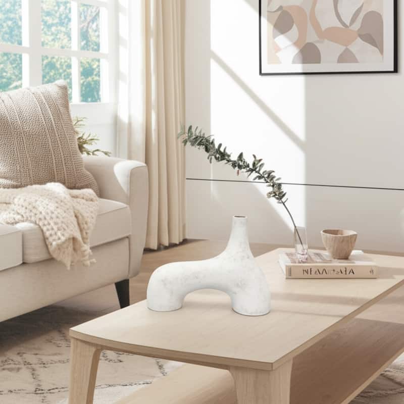 Modern Metal Vase Modern Sculptural Design for Home Decor - 10" Ivory