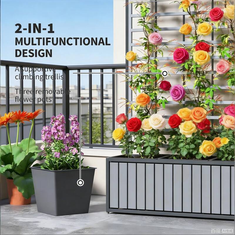 Outdoor Wood Planter Box Planter Pot with Trellis and Drainage Design